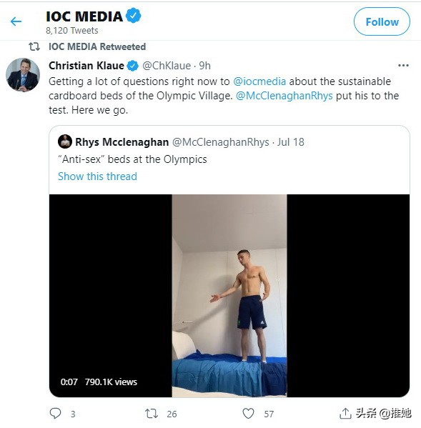 进村运动员继续吐槽，从东京奥运村的纸板床，延伸到洗手间和餐厅