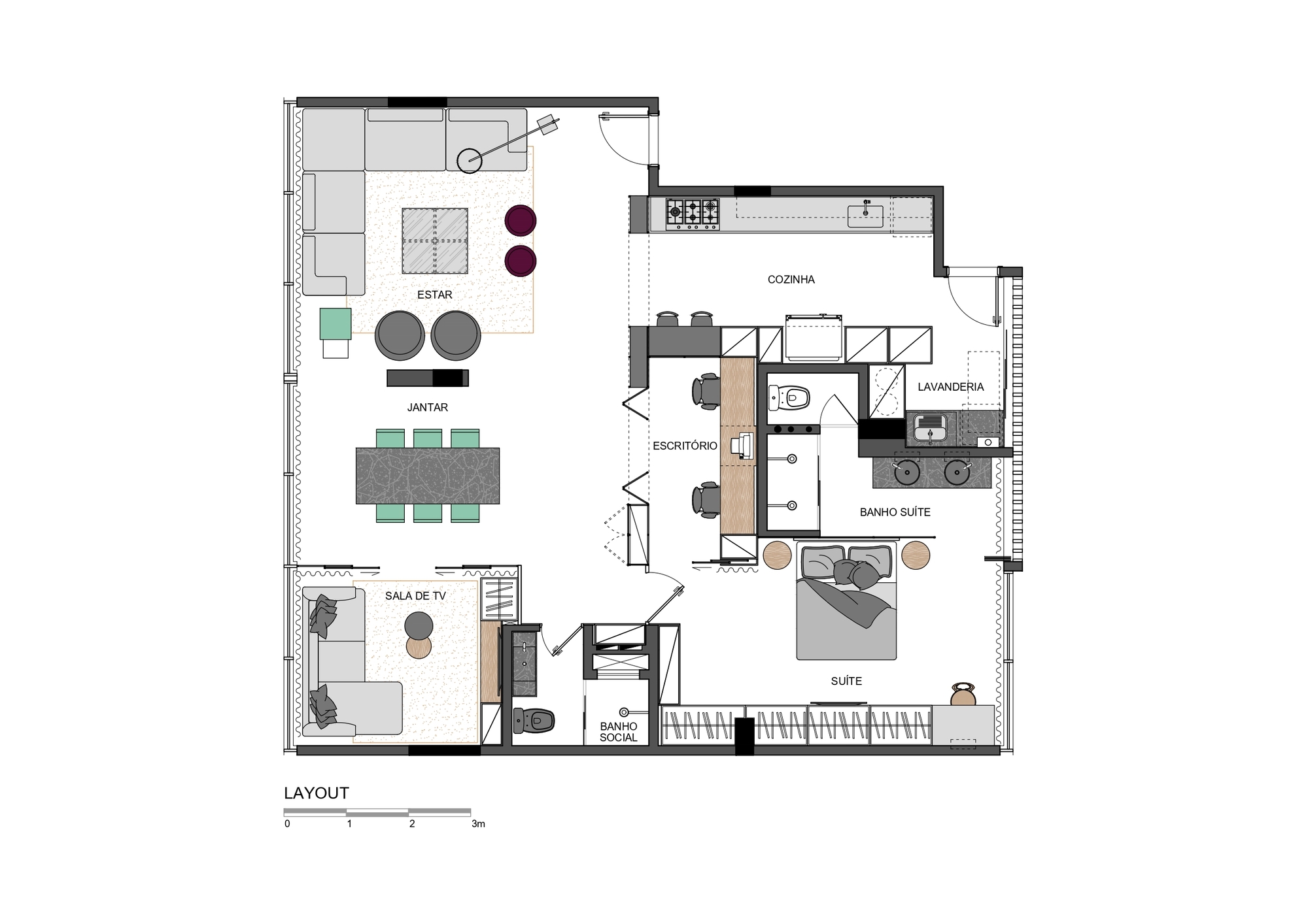 巴西利亚温暖明亮的水泥公寓，120m²三居改一居，向现代主义致敬