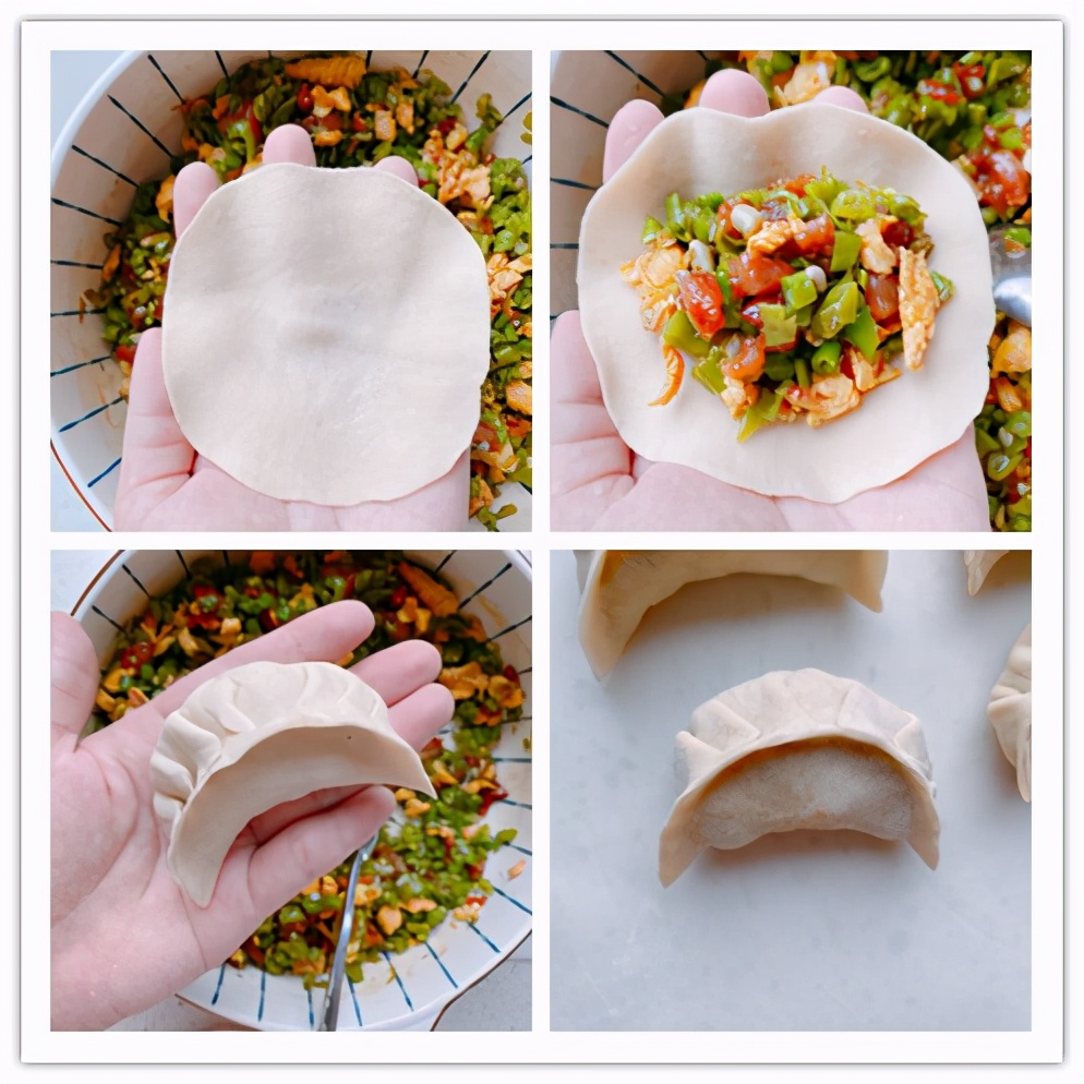豆角做成饺子原来这么好吃，颜色翠绿不发黄，皮薄馅多，鲜嫩多汁