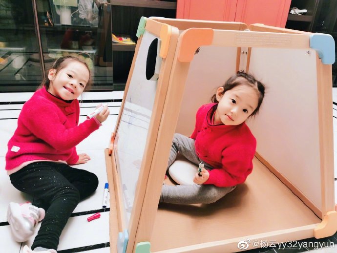杨威带双胞胎女儿做手工，父女仨面对面像照镜子，豪宅奢华有品位