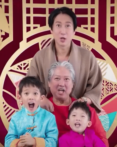 洪天明晒祖孙三代合影，69岁洪金宝罕见亮相气色佳