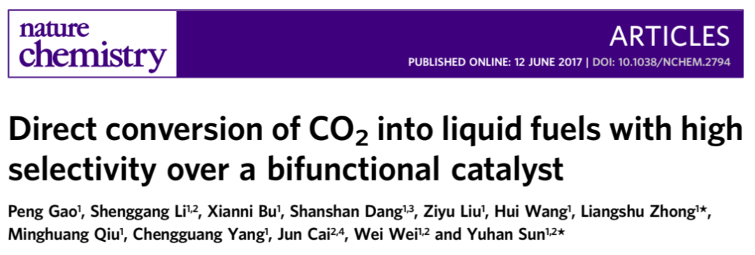 孙予罕\u002F高鹏课题组：高效CO2加氢催化剂集锦
