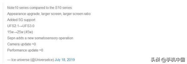 三星Galaxy Note10比照S10 外型升級 储存/电池充电迅速