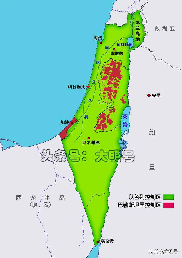 以色列实控领土的变化，可从以下四张图看明白