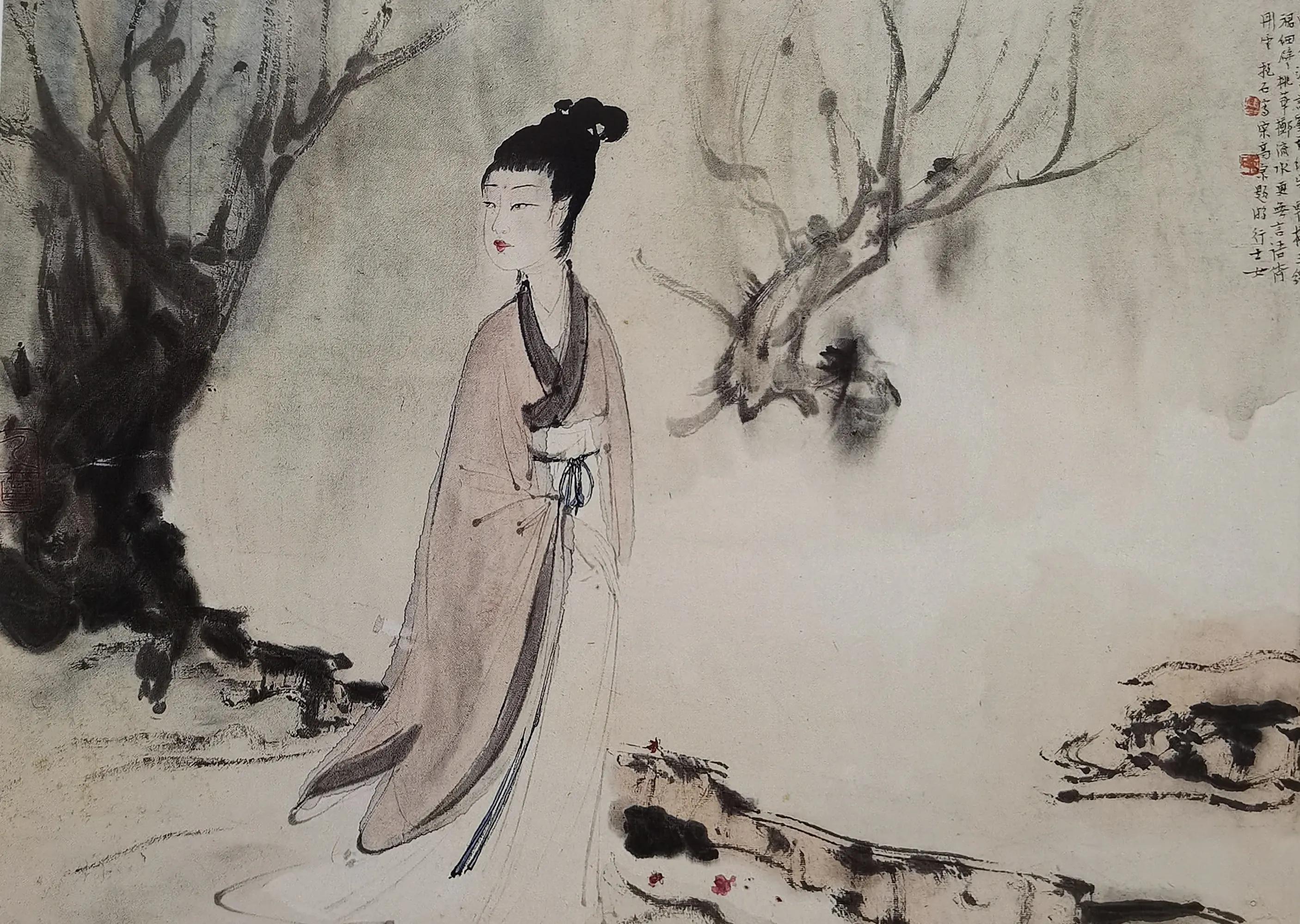 傅抱石人物画,高人逸士仙风道骨,仕女美妇明艳动人