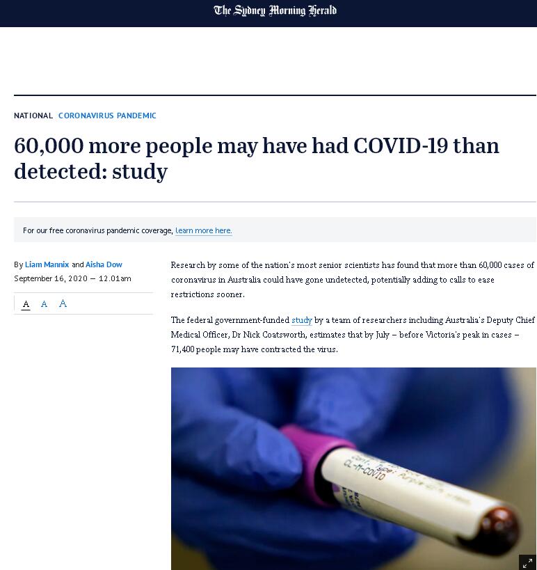 可怕！澳大利亚或有超6万新冠肺炎感染者未被发现