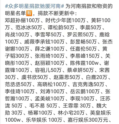 第二批河南的捐款艺人名单公布，王一博随韩红奔赴现场，支援家乡