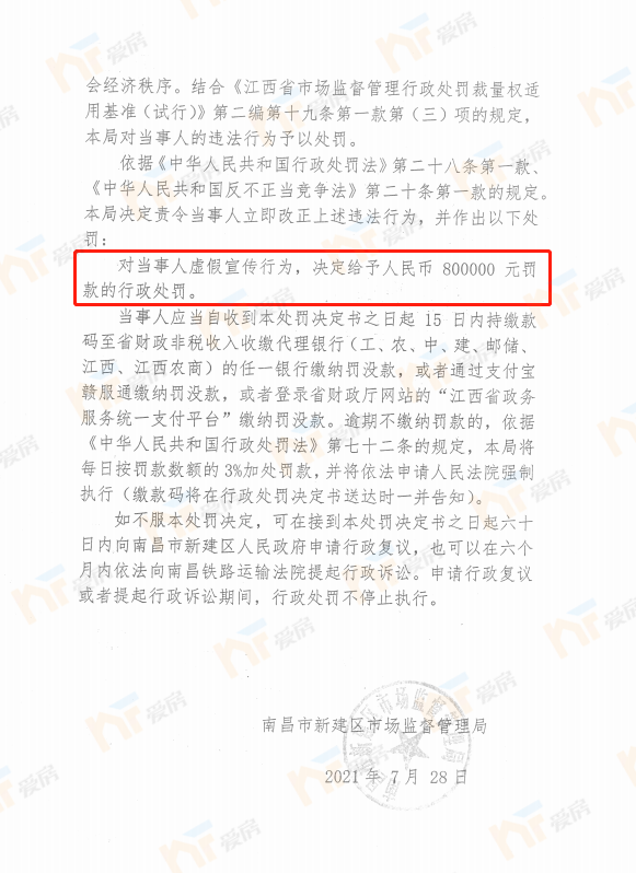 虚假宣传！南昌新建城开发商被罚80万！业主可要求双倍赔偿
