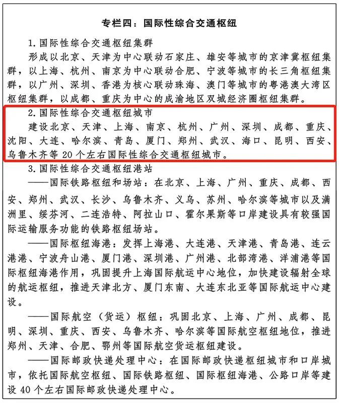 “国际交通枢纽城市”揭晓！这20个城市被委以重任