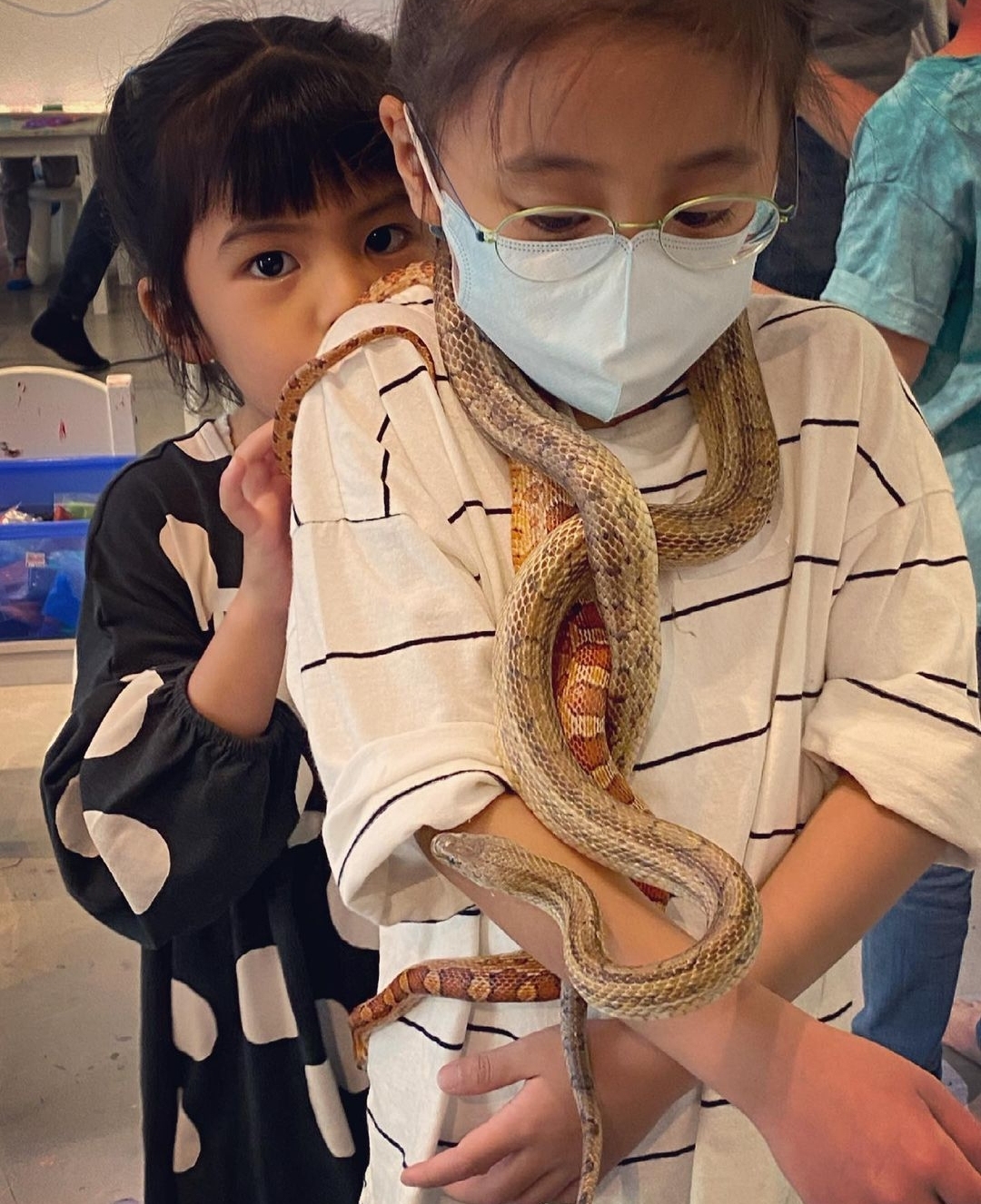 賈靜雯曬咘咘在脖子上掛兩條蛇人美膽大，女漢子波妞卻不淡定了