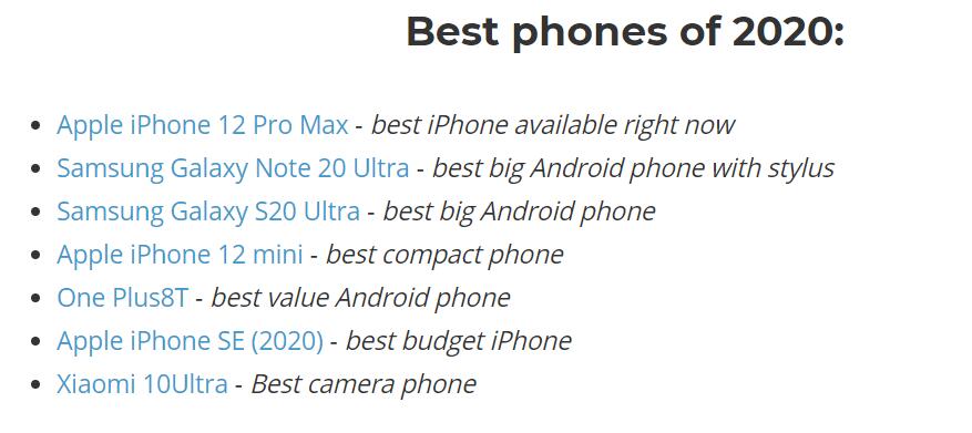 外媒评2020年7款最佳手机：华为Mate40Pro意外落选