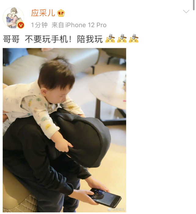 應采兒曬倆兒子有愛互動，半歲hoho爬到哥哥身上，側臉曝光了