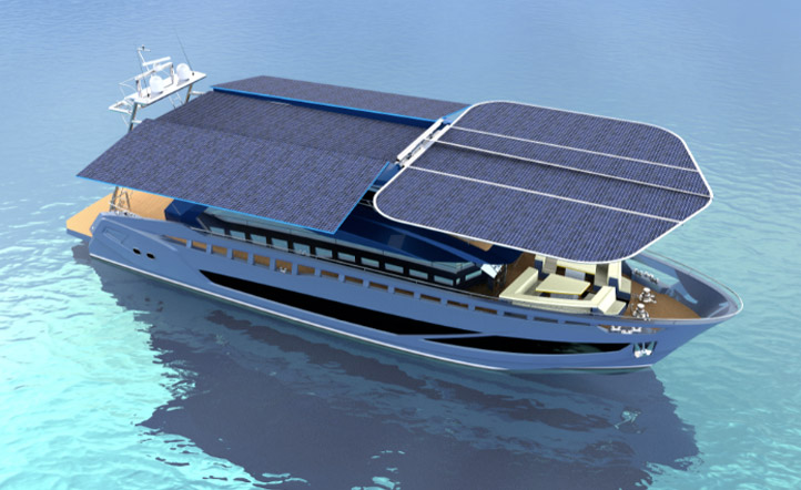 意大利FABIANI法比亚尼游艇经典100，有着一个灵活的大太阳能板