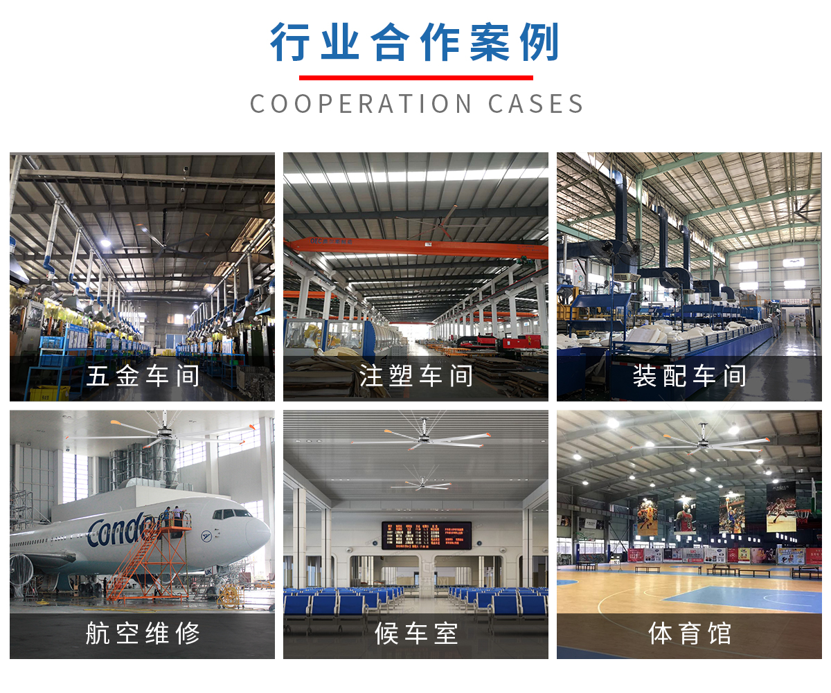 What is the reason for installing large industrial ceiling fans in the factory workshop to ventilate and cool down?