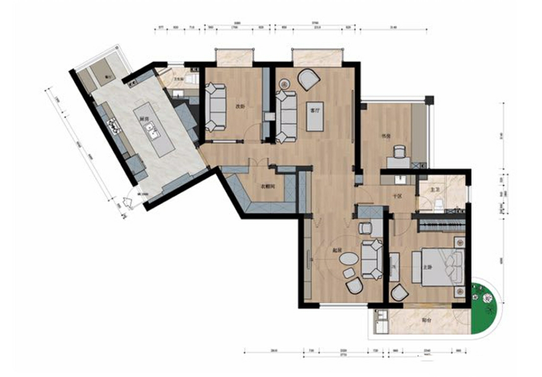 160m²干净简美风，三房两厅改成了两房三厅，色调轻柔不凌乱