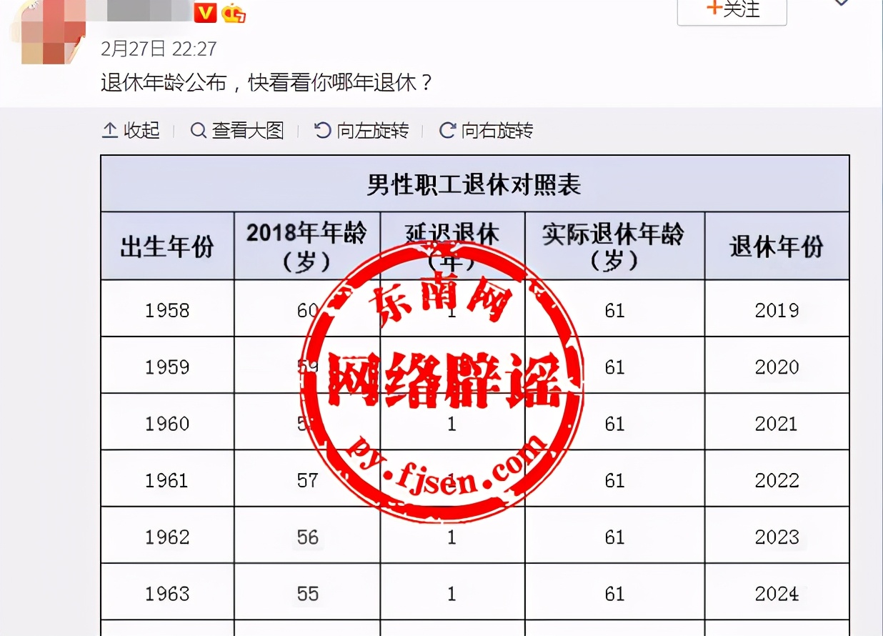 网传“男女延迟退休年龄表”是真的吗？
