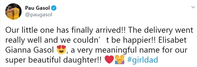 意義非凡！大Gasol為了紀念Kobe和Gianna，給新生女兒取名Gianna：這是一個有意義的名字！-黑特籃球-NBA新聞影音圖片分享社區