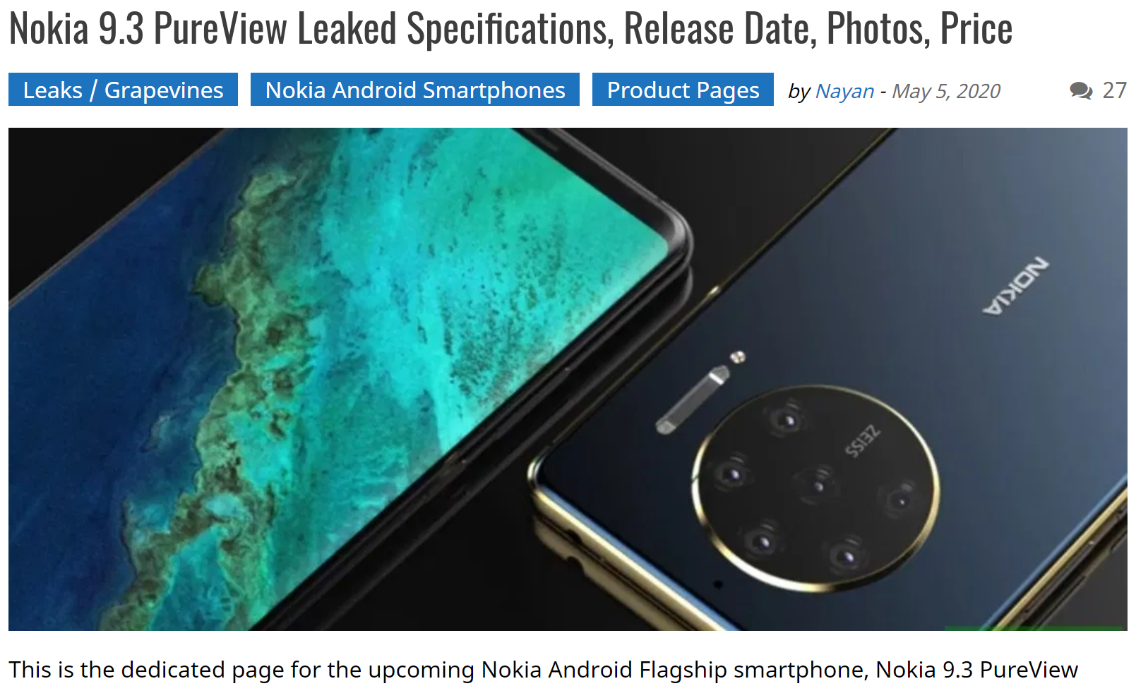Nokia今年旗舰级曝出，后置摄像头6摄 2K 120Hz屏，市场价799美元起