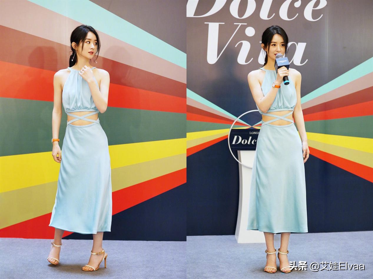 33岁赵丽颖彻底放开，罕见“肚兜镂空裙”现身，蚂蚱肚美得不敢看