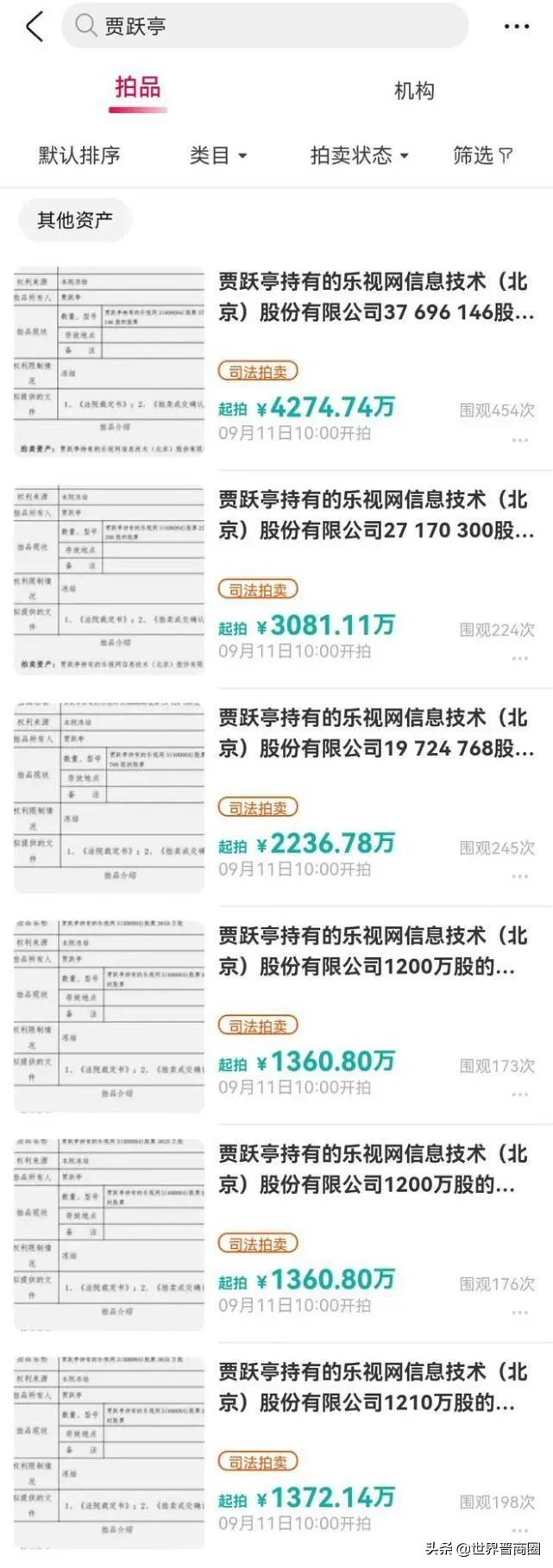 被执行总额超94亿！1.41亿股乐视网股票将6折拍卖