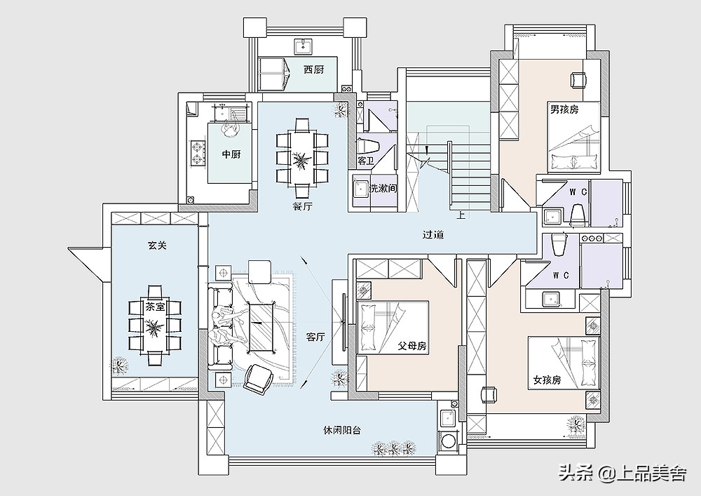 300平米现代风，卧室独立衣帽间里面放个梳妆台，更方便老婆梳妆