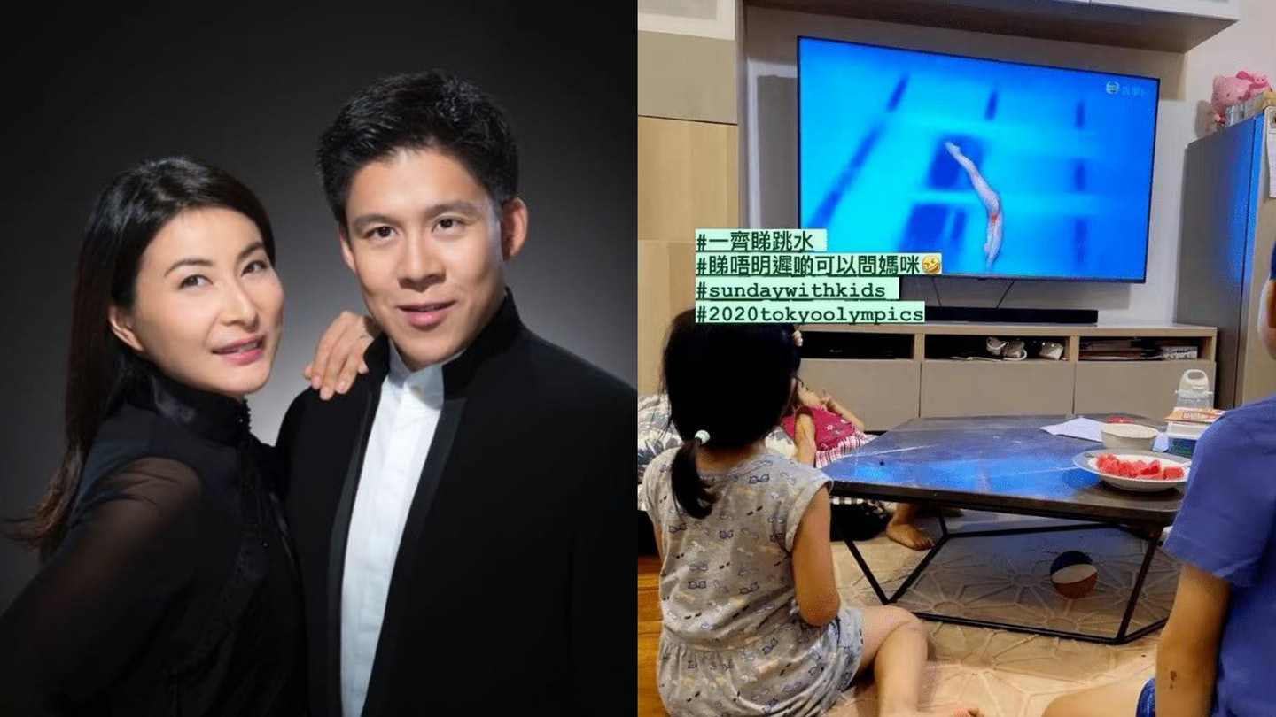 霍启刚与女儿看跳水 曝光家中客厅：看不懂可以问妈妈