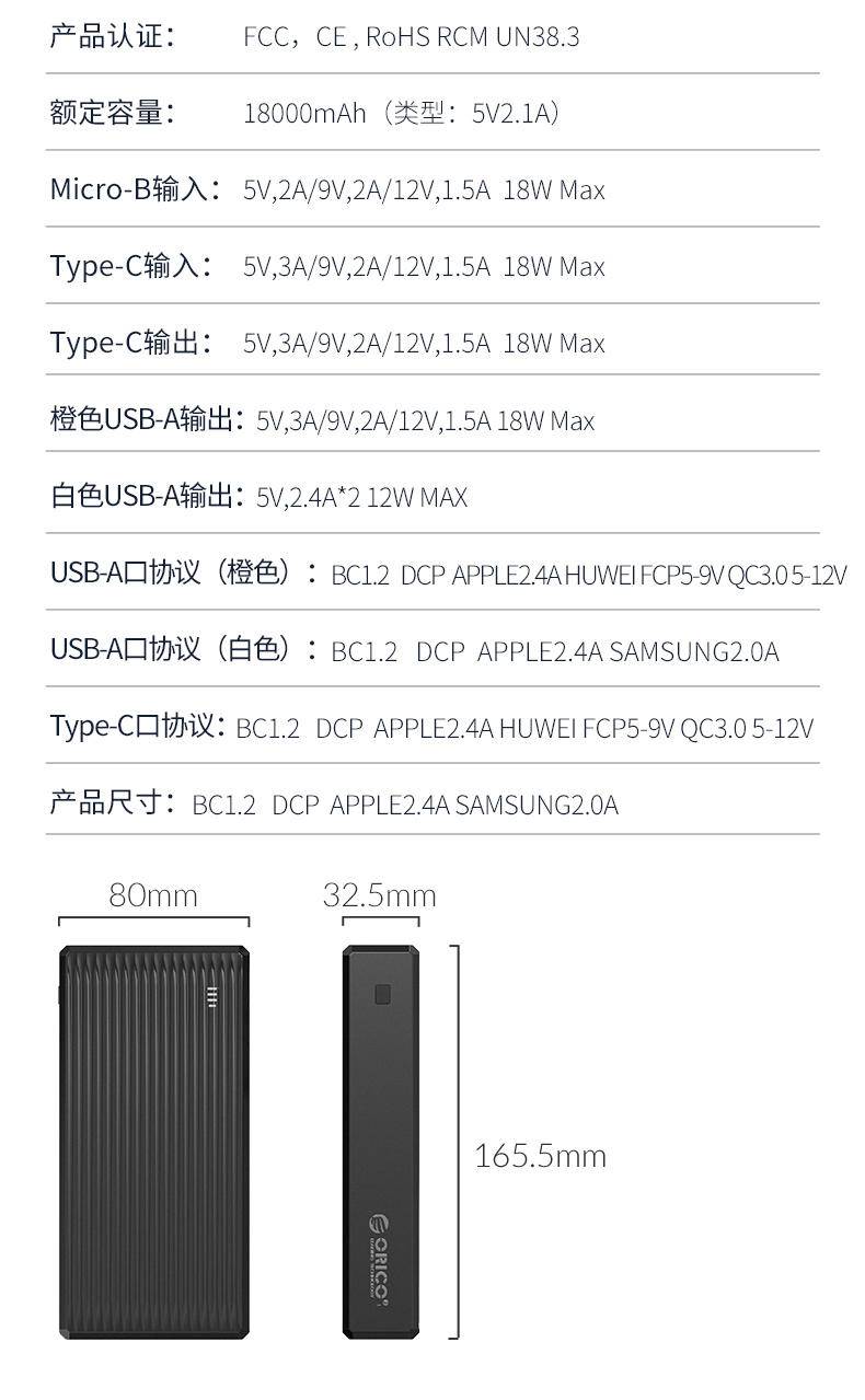 一斤半，小米10充6次电：ORICO 30000mAh充电宝