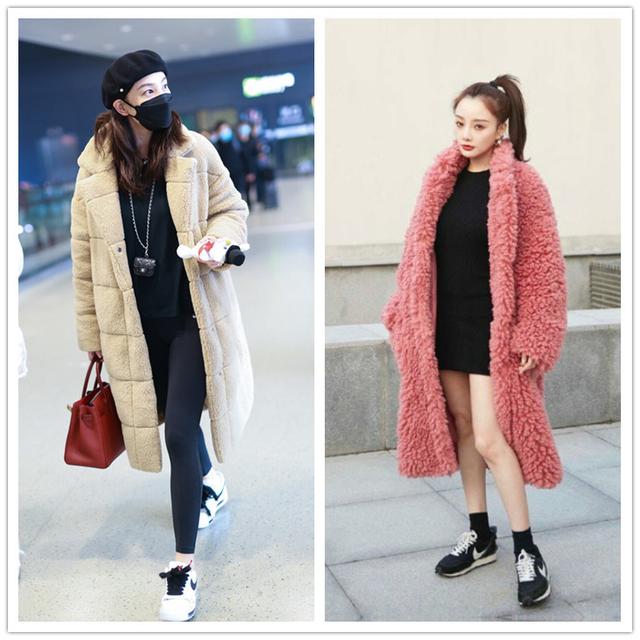 李小璐真潮！穿粉色羊羔毛外套配包臀裙，“外