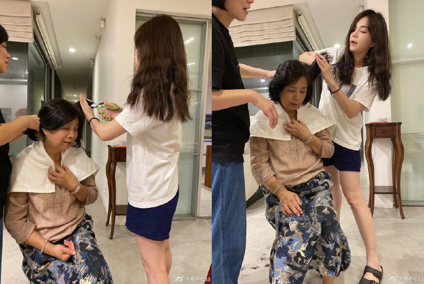 Ella搞怪給媽媽剪頭髮，表情認真專業，這身材美貌真吸睛了