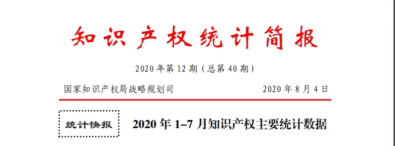 2020年1-7月知识产权数据：商标申请量突破517万，增长20%