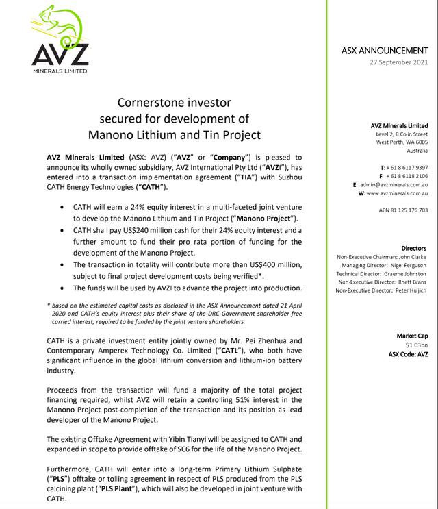AVZ MINERALS LIMITED (ASX:AVZ) - COMINIERE SA denies USD 70 million ...